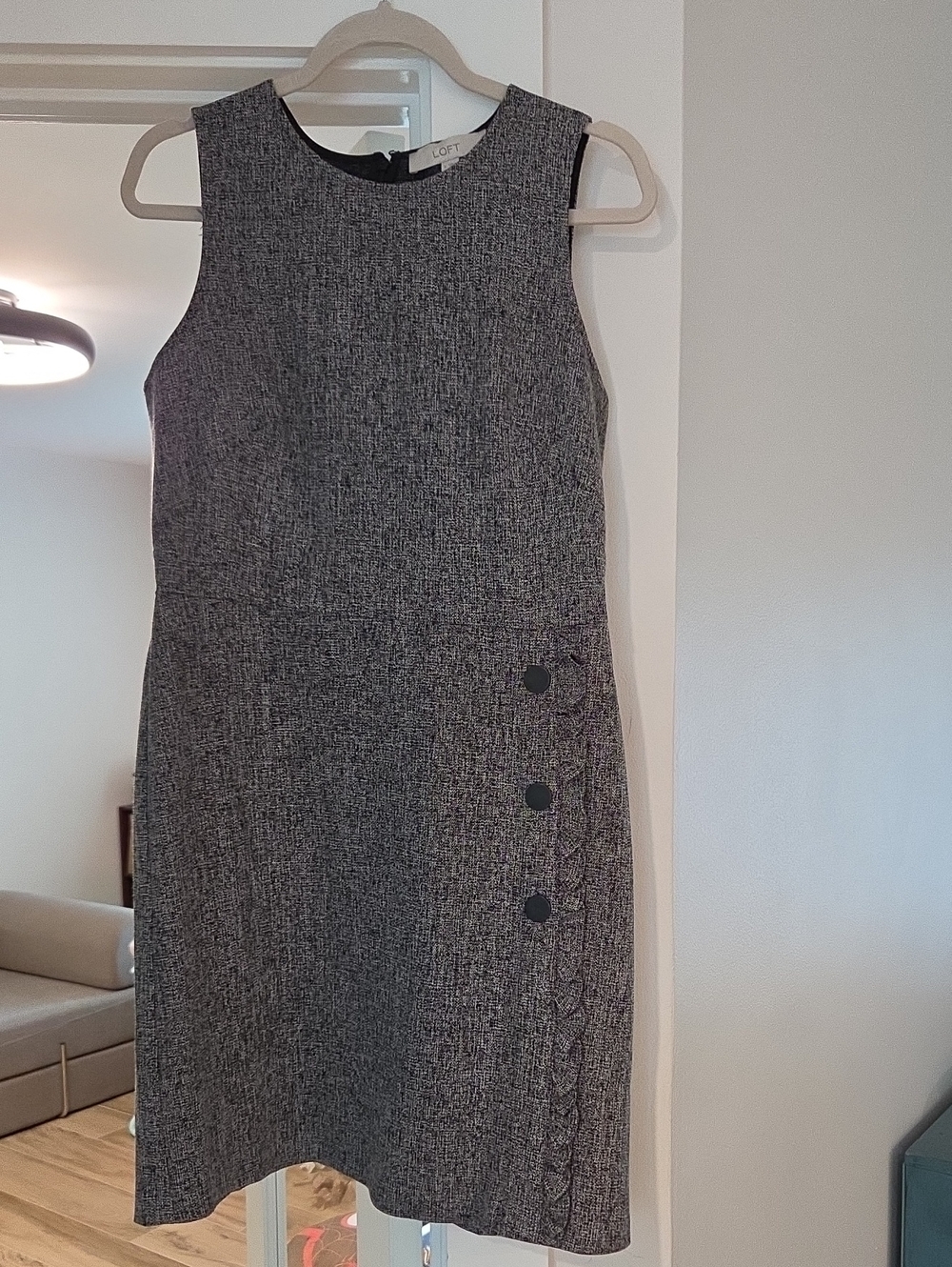 LOFT Charcoal Sleeveless Tweed Sheath Dress